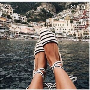 Soludos stripe canvas ankle tie espadrille sandals